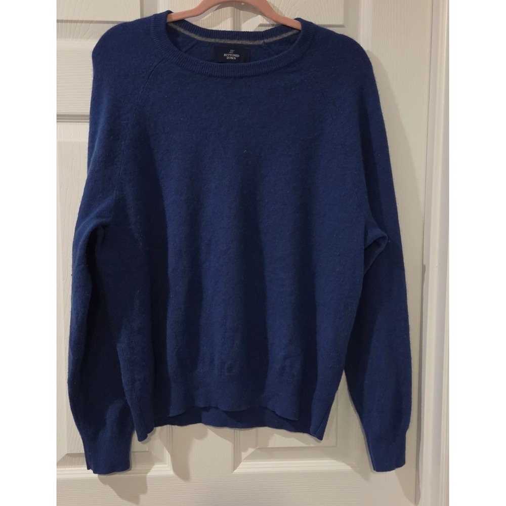 Buttoned Down 100% Cashmere Sweater Large Cobalt Blue Crewneck Pullover